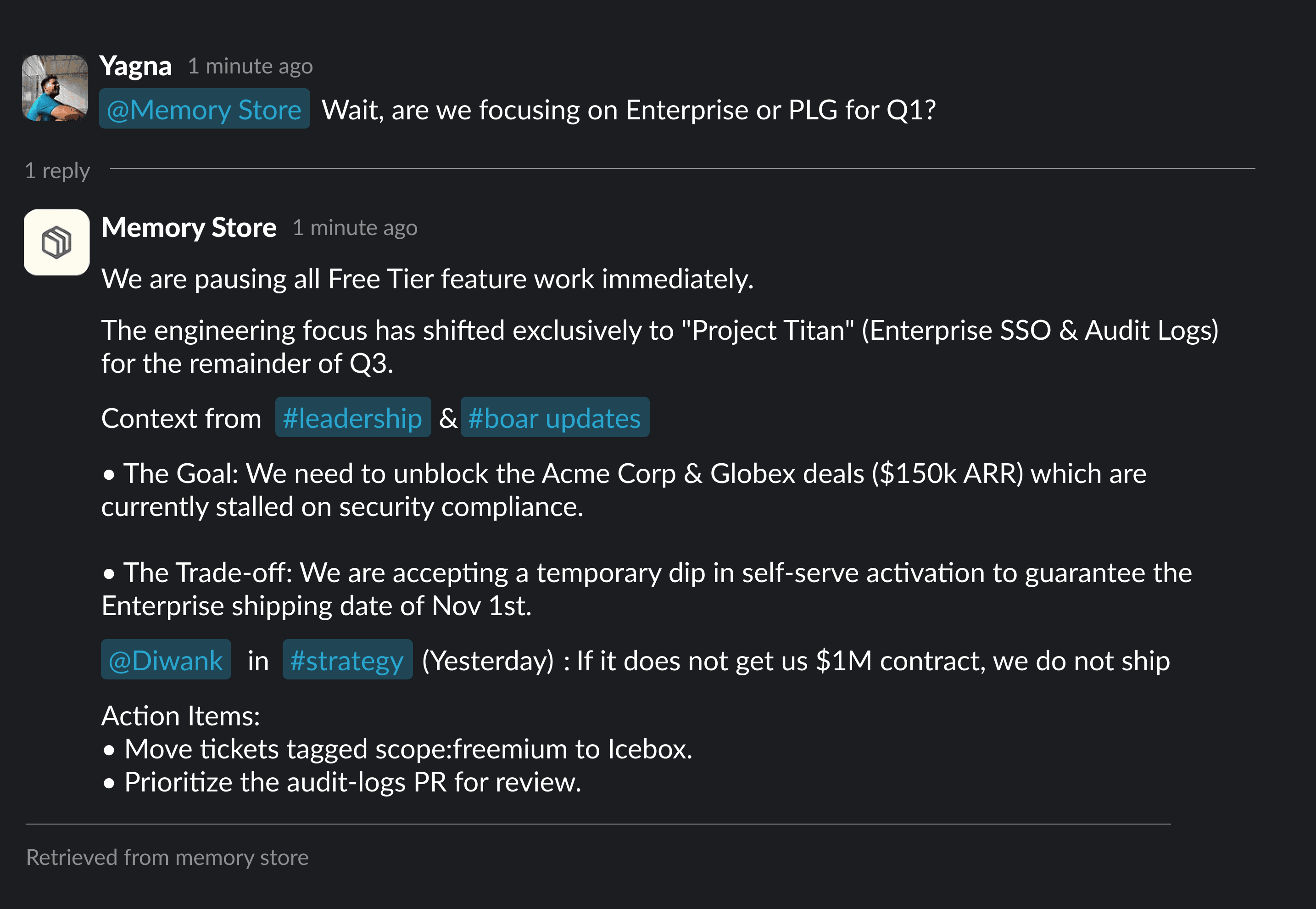 Memory Store for Slack interface